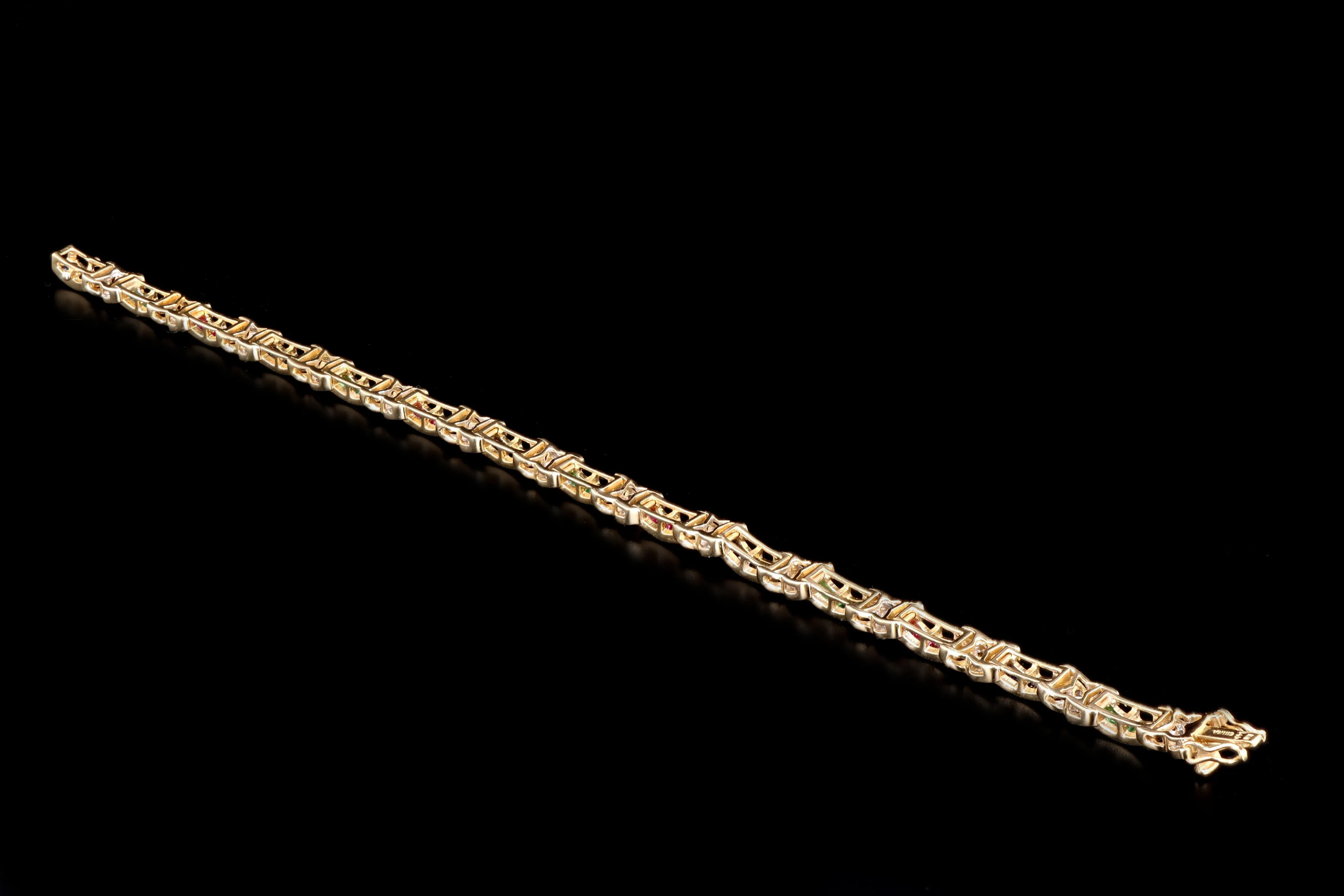 Modern 14K Yellow Gold Multi Gemstone & Diamond Bracelet