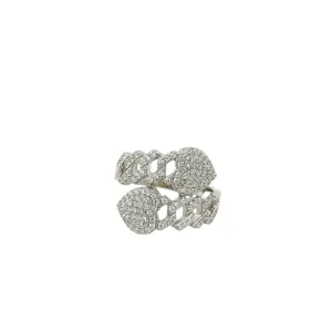Modern Sterling Silver Open Band Ring with Pavé Cubic Zirconia Heart Cuban Link - C122309