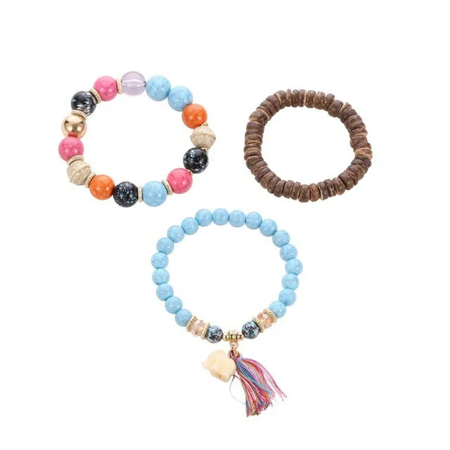 Modyle 6 Pcs/Set Bohemian Tassel Beads Charm Bracelets Set For Women Girls Fashion Pineapple Heart Geometric Bracelet Jewelry