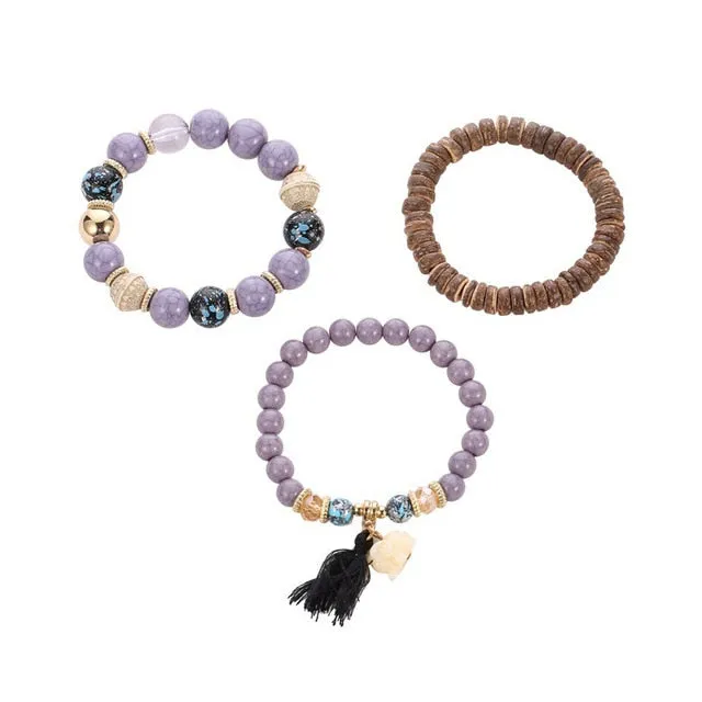 Modyle 6 Pcs/Set Bohemian Tassel Beads Charm Bracelets Set For Women Girls Fashion Pineapple Heart Geometric Bracelet Jewelry