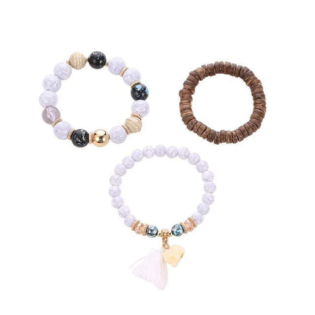 Modyle 6 Pcs/Set Bohemian Tassel Beads Charm Bracelets Set For Women Girls Fashion Pineapple Heart Geometric Bracelet Jewelry