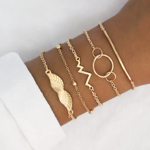 Modyle 6 Pcs/Set Bohemian Tassel Beads Charm Bracelets Set For Women Girls Fashion Pineapple Heart Geometric Bracelet Jewelry