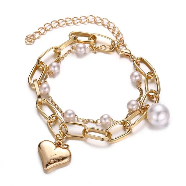 Modyle 6 Pcs/Set Bohemian Tassel Beads Charm Bracelets Set For Women Girls Fashion Pineapple Heart Geometric Bracelet Jewelry