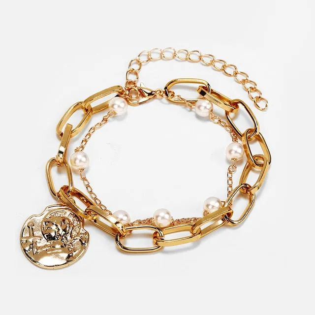 Modyle 6 Pcs/Set Bohemian Tassel Beads Charm Bracelets Set For Women Girls Fashion Pineapple Heart Geometric Bracelet Jewelry