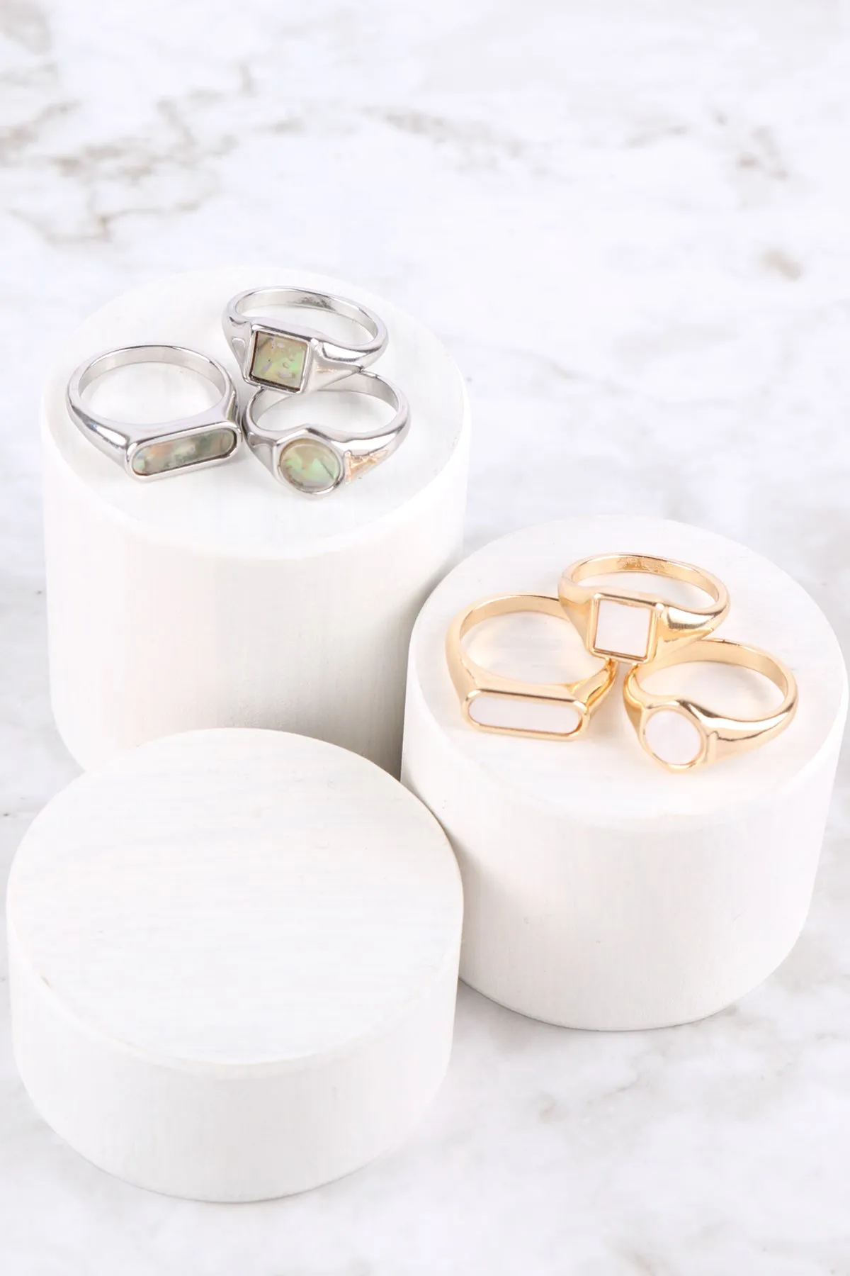 MOP 3PCS GEOMETRIC SHAPE RING SET