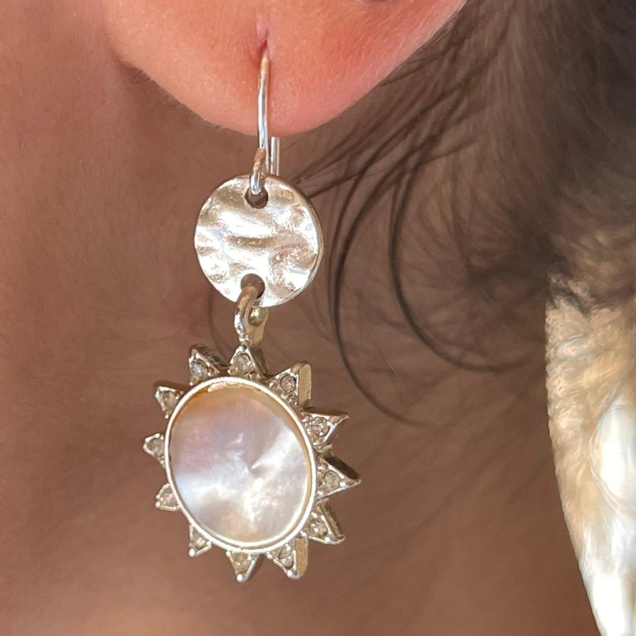 Mother Of Pearl Crystal Sun Drop Earrings