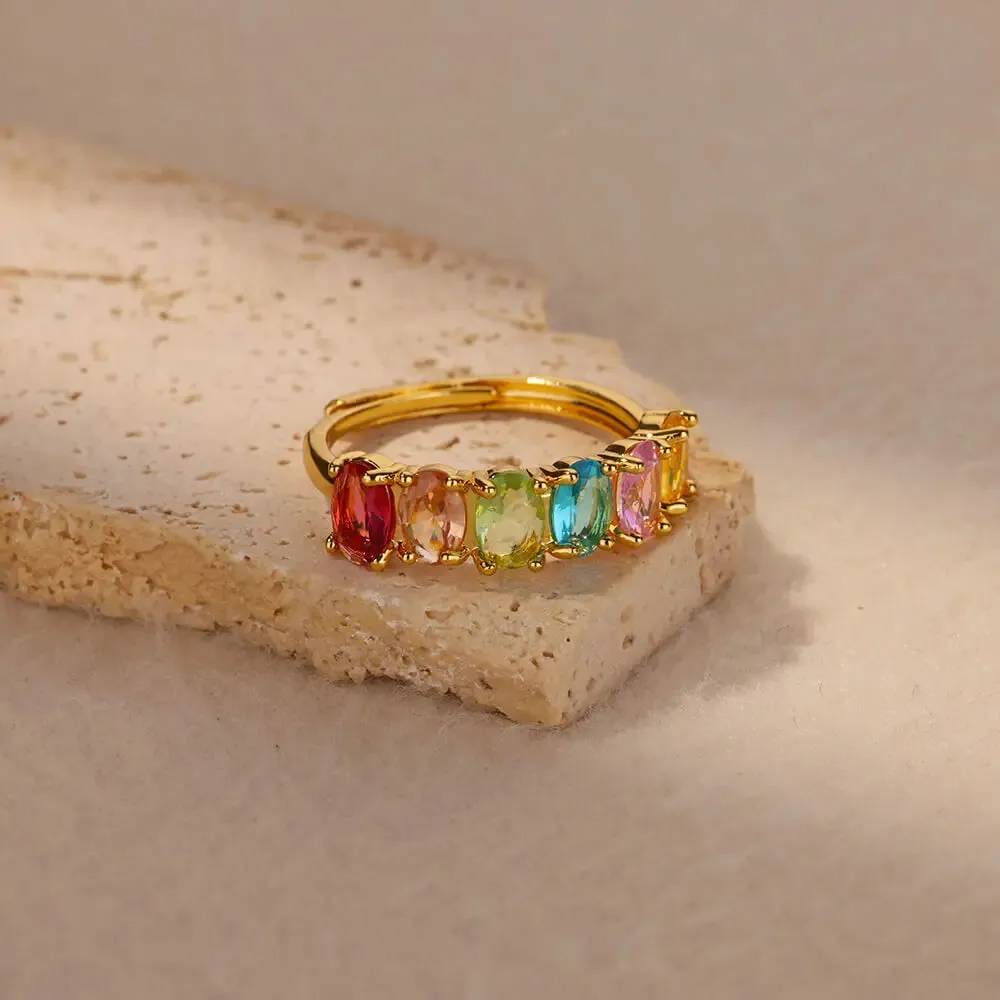 Multicolor Zircon Rings for Women - Gold Color Stainless Steel