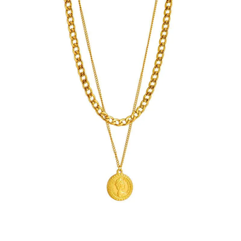 Multilayer Portrait Coin Pendant Necklace