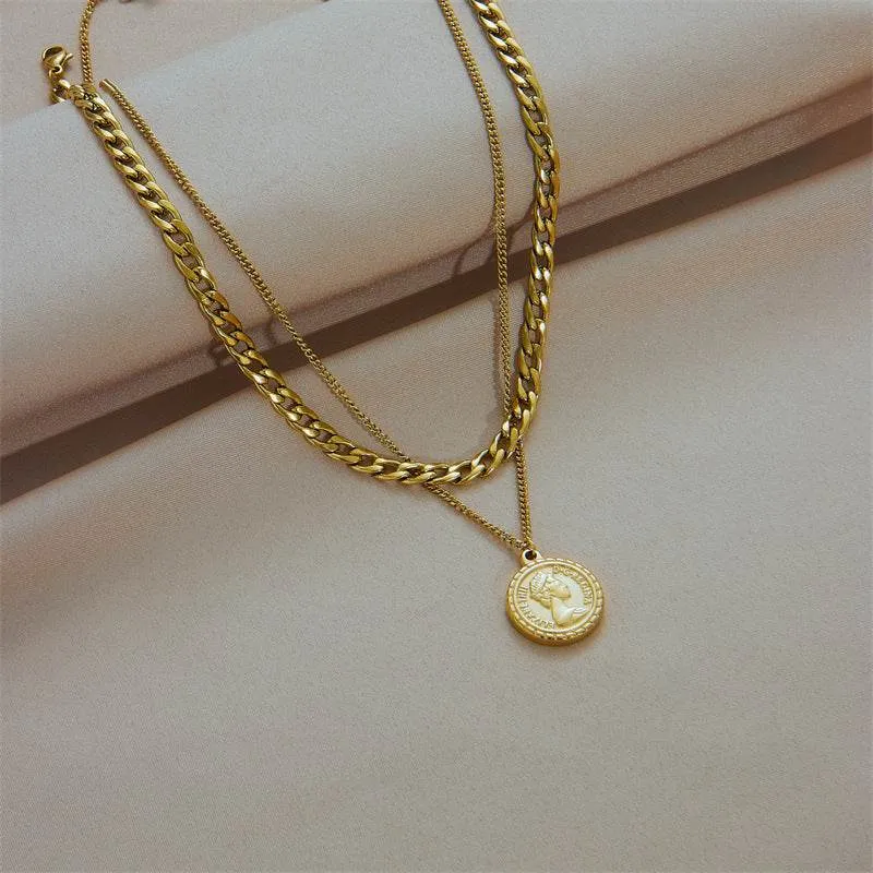 Multilayer Portrait Coin Pendant Necklace