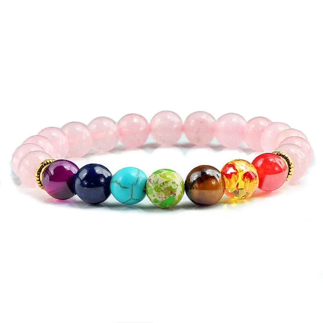 Natural Stone Tiger Eye 7 Chakra Bracelets & Bangles Yoga Balance Beads Buddha Prayer Elastic Bracelet Men pulseira masculina