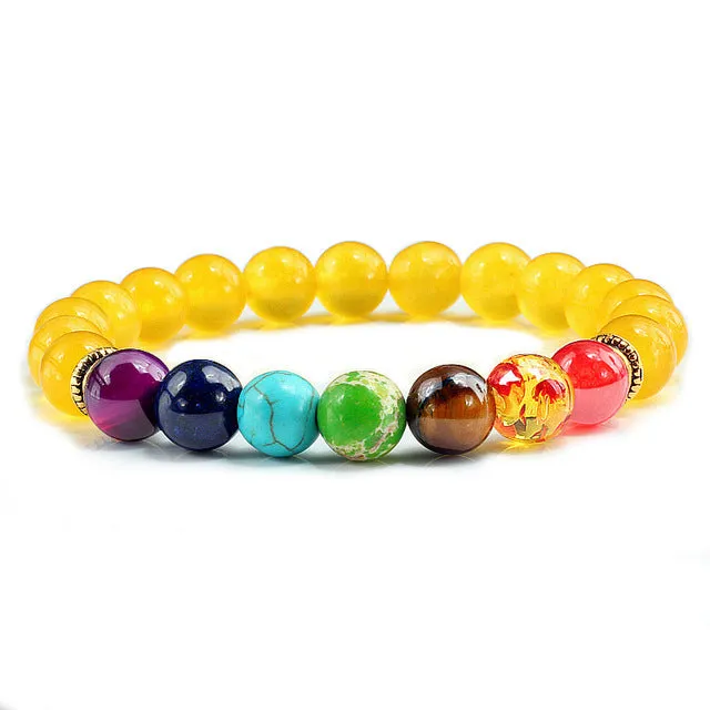 Natural Stone Tiger Eye 7 Chakra Bracelets & Bangles Yoga Balance Beads Buddha Prayer Elastic Bracelet Men pulseira masculina