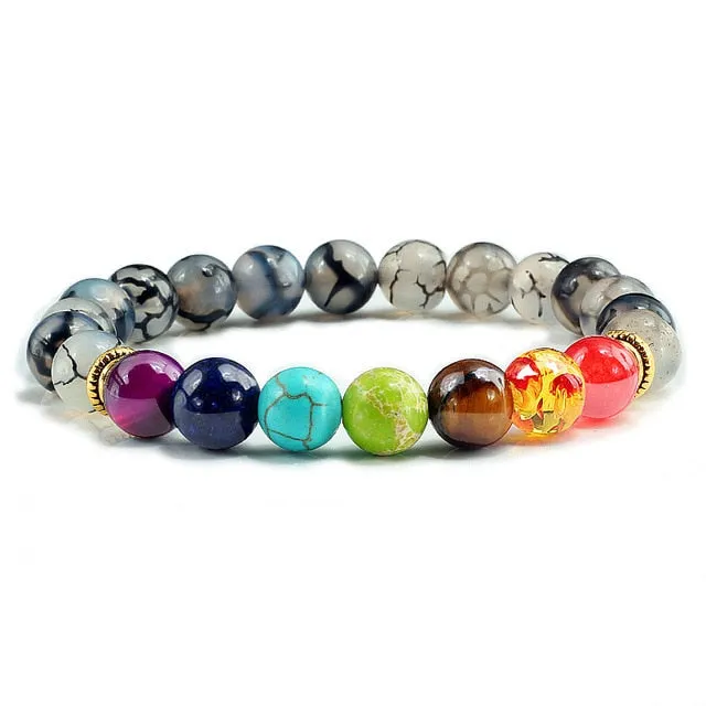 Natural Stone Tiger Eye 7 Chakra Bracelets & Bangles Yoga Balance Beads Buddha Prayer Elastic Bracelet Men pulseira masculina