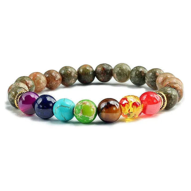 Natural Stone Tiger Eye 7 Chakra Bracelets & Bangles Yoga Balance Beads Buddha Prayer Elastic Bracelet Men pulseira masculina