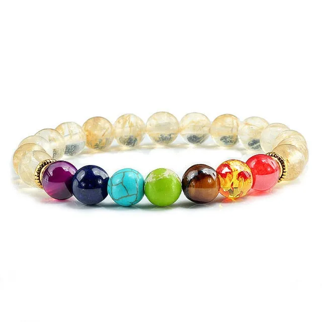 Natural Stone Tiger Eye 7 Chakra Bracelets & Bangles Yoga Balance Beads Buddha Prayer Elastic Bracelet Men pulseira masculina