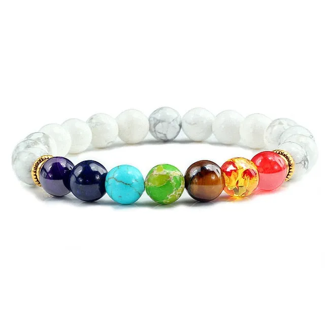Natural Stone Tiger Eye 7 Chakra Bracelets & Bangles Yoga Balance Beads Buddha Prayer Elastic Bracelet Men pulseira masculina