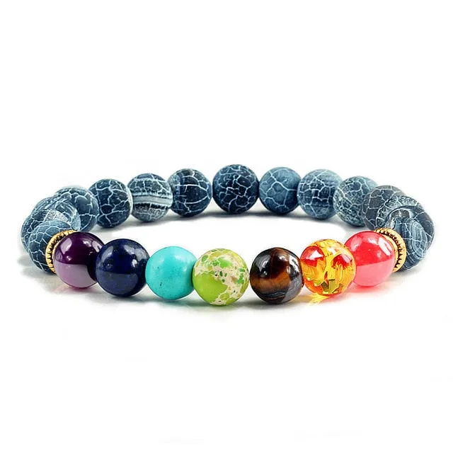 Natural Stone Tiger Eye 7 Chakra Bracelets & Bangles Yoga Balance Beads Buddha Prayer Elastic Bracelet Men pulseira masculina