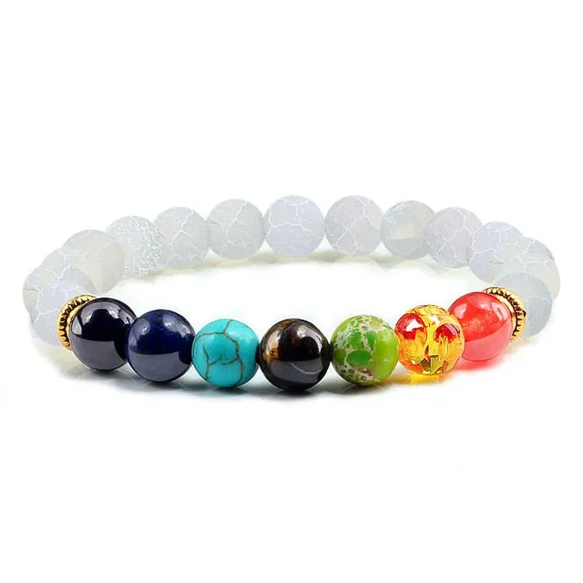 Natural Stone Tiger Eye 7 Chakra Bracelets & Bangles Yoga Balance Beads Buddha Prayer Elastic Bracelet Men pulseira masculina