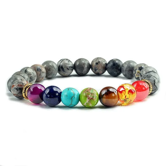 Natural Stone Tiger Eye 7 Chakra Bracelets & Bangles Yoga Balance Beads Buddha Prayer Elastic Bracelet Men pulseira masculina