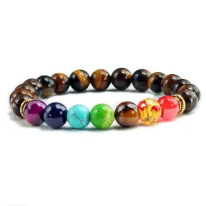 Natural Stone Tiger Eye 7 Chakra Bracelets & Bangles Yoga Balance Beads Buddha Prayer Elastic Bracelet Men pulseira masculina