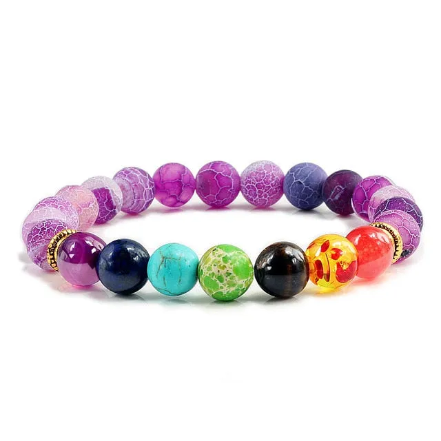 Natural Stone Tiger Eye 7 Chakra Bracelets & Bangles Yoga Balance Beads Buddha Prayer Elastic Bracelet Men pulseira masculina
