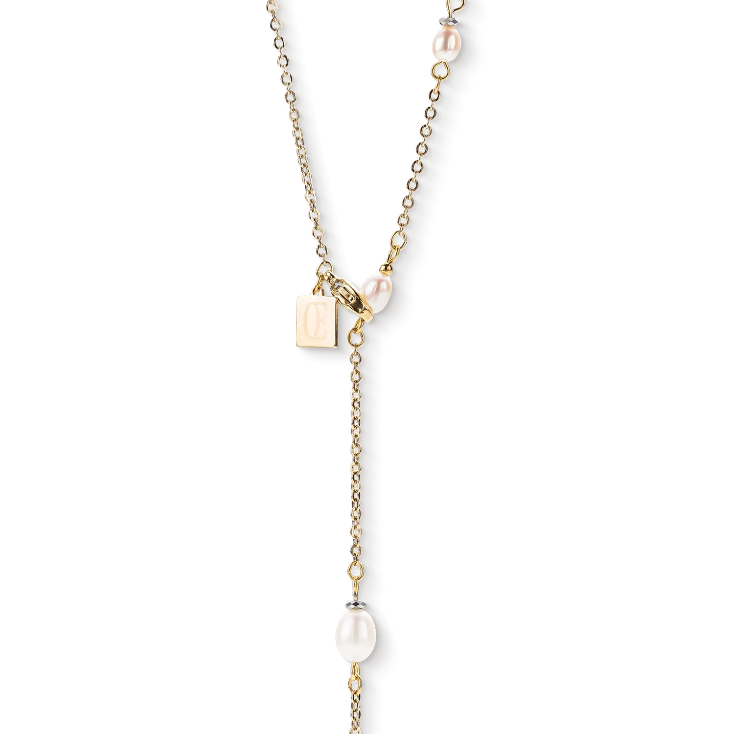 Necklace Y chain & oval Freshwater Pearls gold white