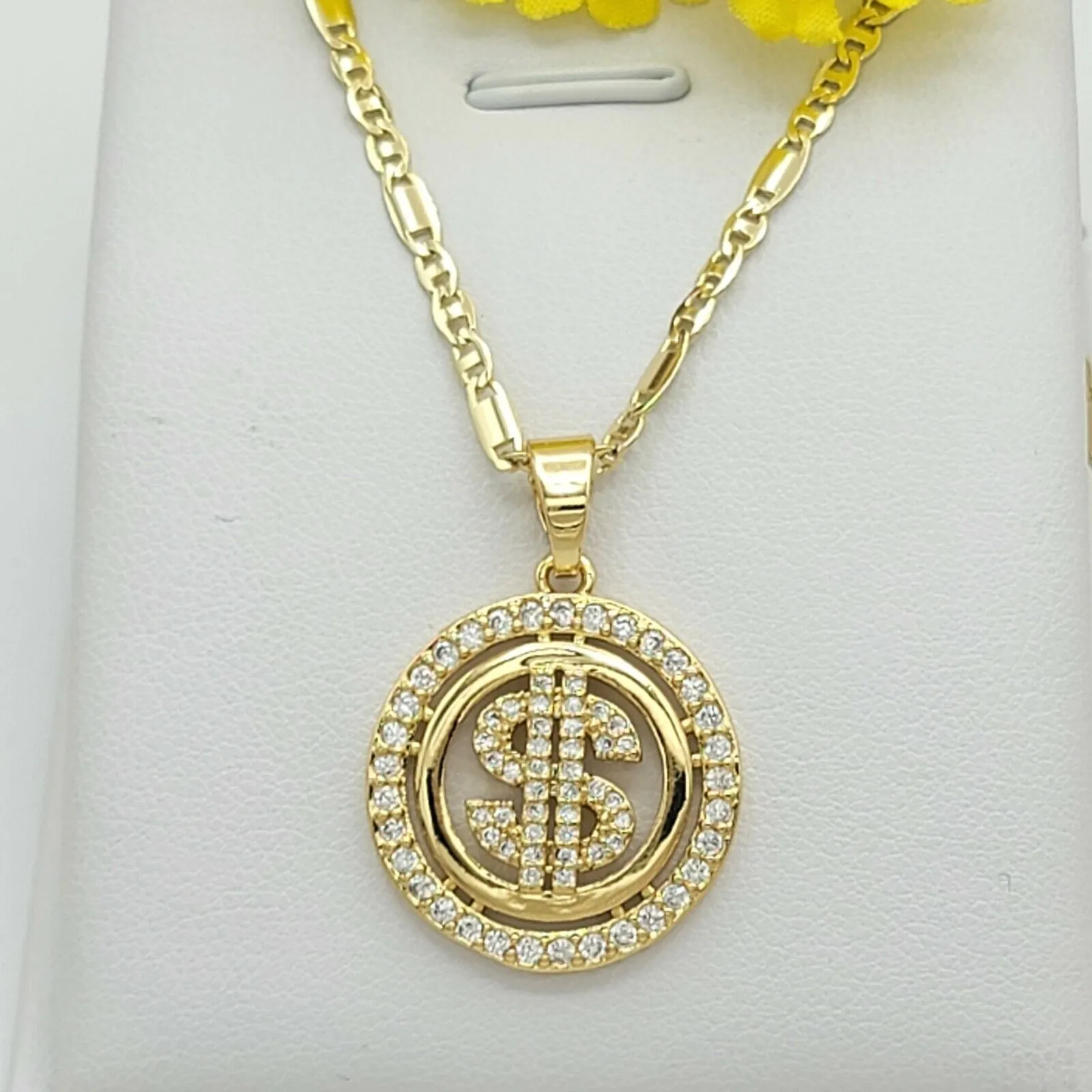Necklaces - 14K Gold Plated. $ Dollar Sign Mark Money Symbol Pendant & Chain.