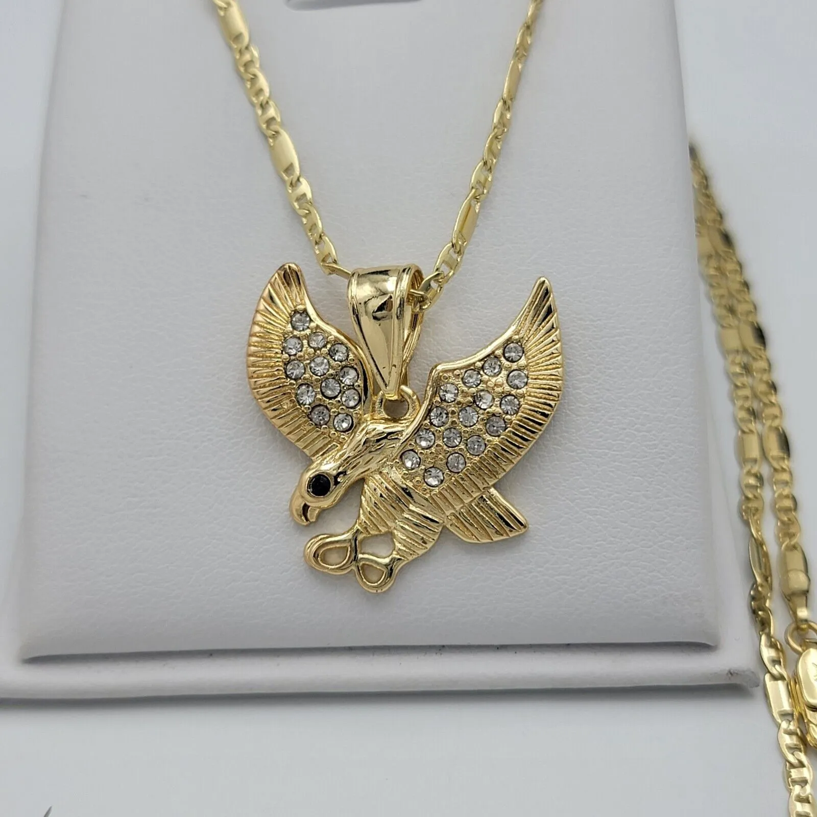 Necklaces - 14k Gold Plated. Hip-Hop Clawed Eagle Pendant & Chain.