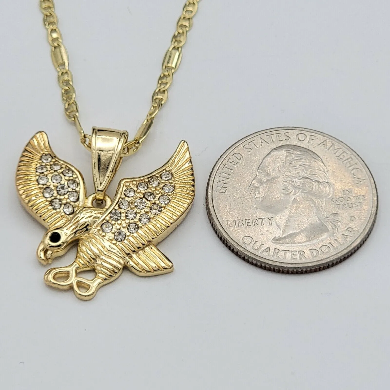 Necklaces - 14k Gold Plated. Hip-Hop Clawed Eagle Pendant & Chain.