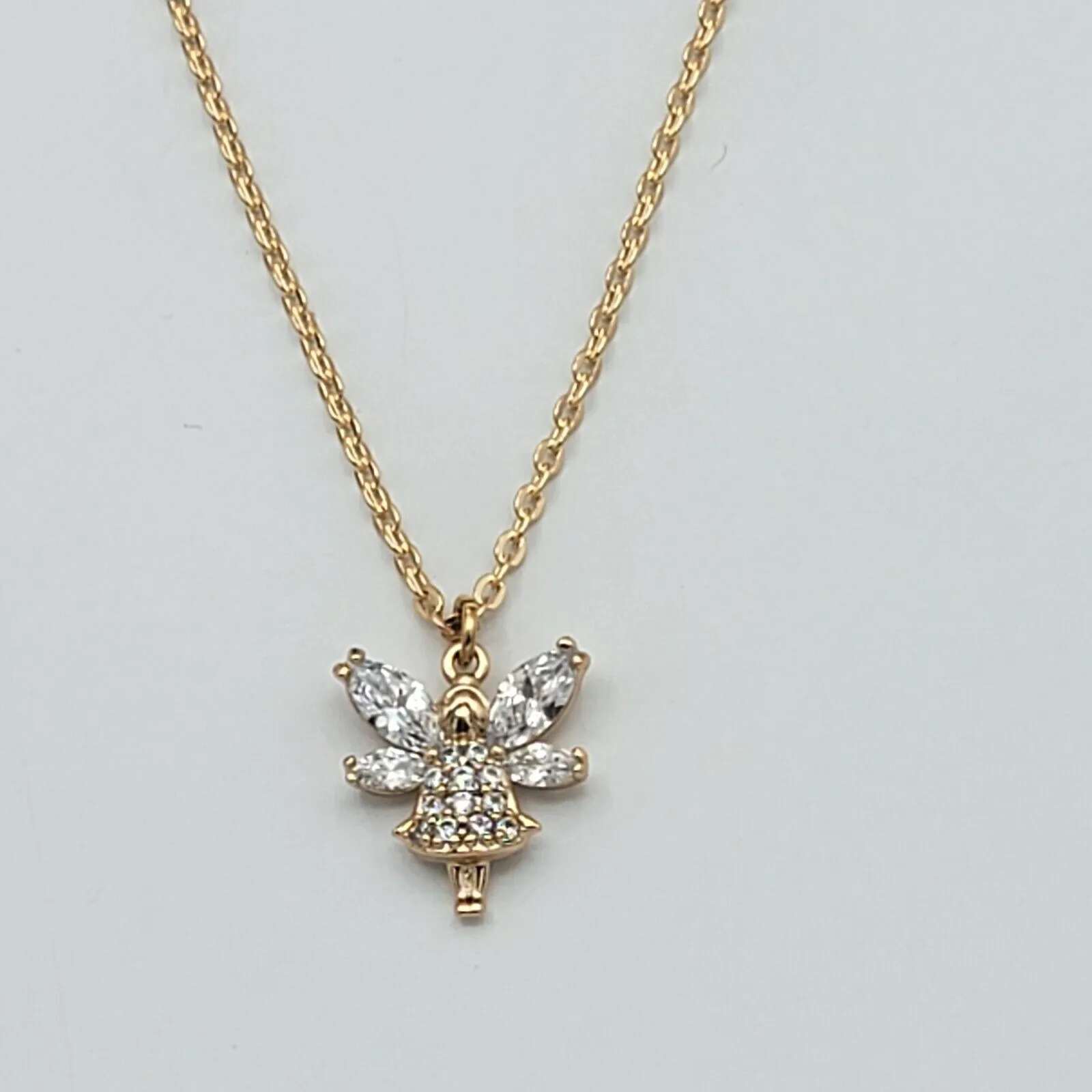 Necklaces - 18K Gold Plated. Clear Crystals Fairy Angel Pendant & Chain.