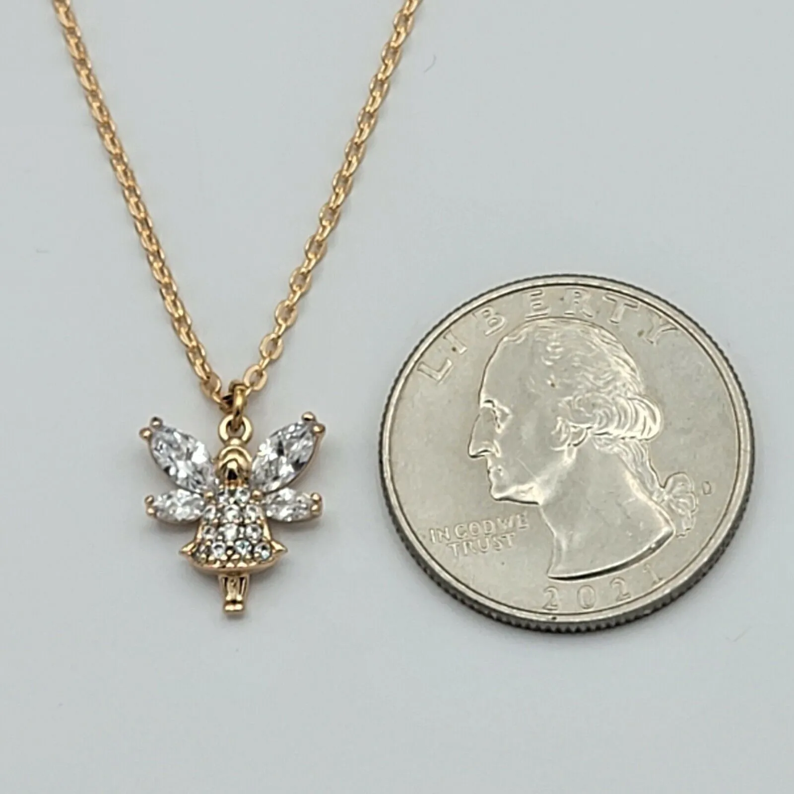 Necklaces - 18K Gold Plated. Clear Crystals Fairy Angel Pendant & Chain.
