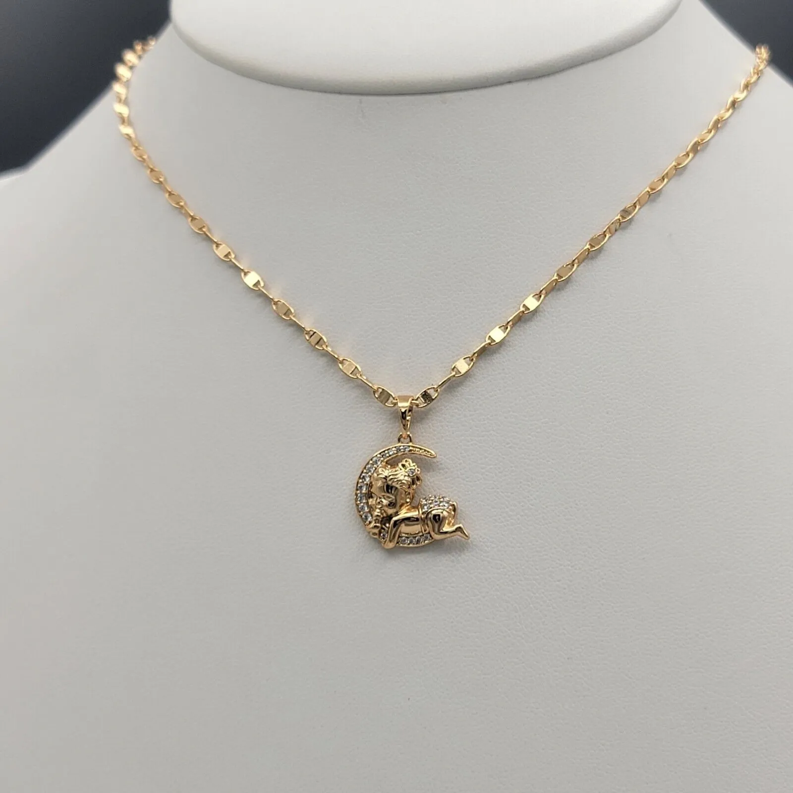 Necklaces - 18K Gold Plated. My Sweet Baby Girl Dream Moon Pendant & Chain.