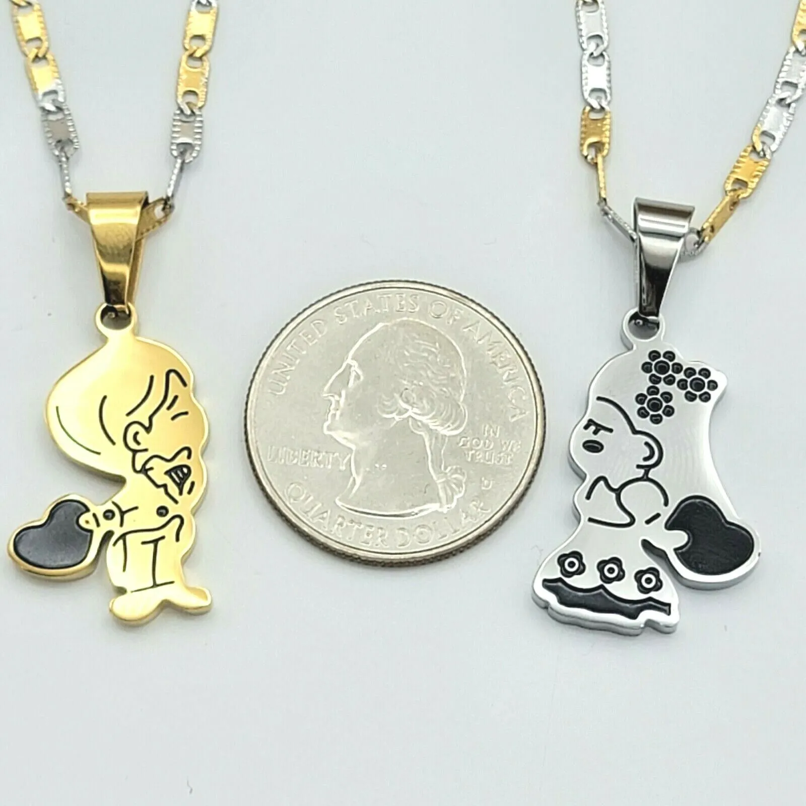 Necklaces - Stainless Steel. Love Cute Cartoon Couple Pendant & Chain.