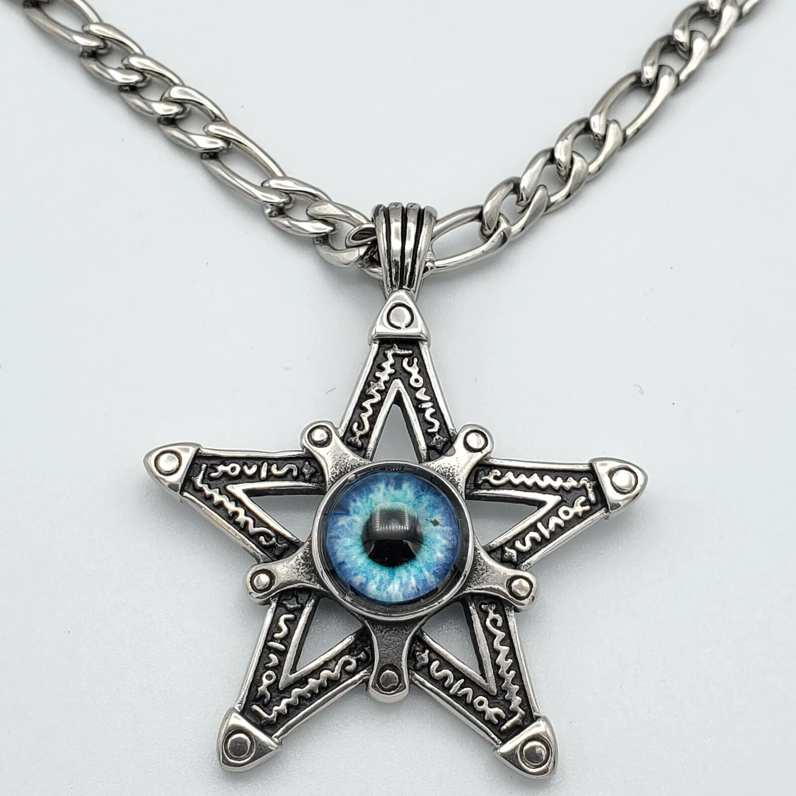 Necklaces - Stainless Steel. Pentagram Pentacle Eye Pendant & Chain