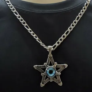 Necklaces - Stainless Steel. Pentagram Pentacle Eye Pendant & Chain
