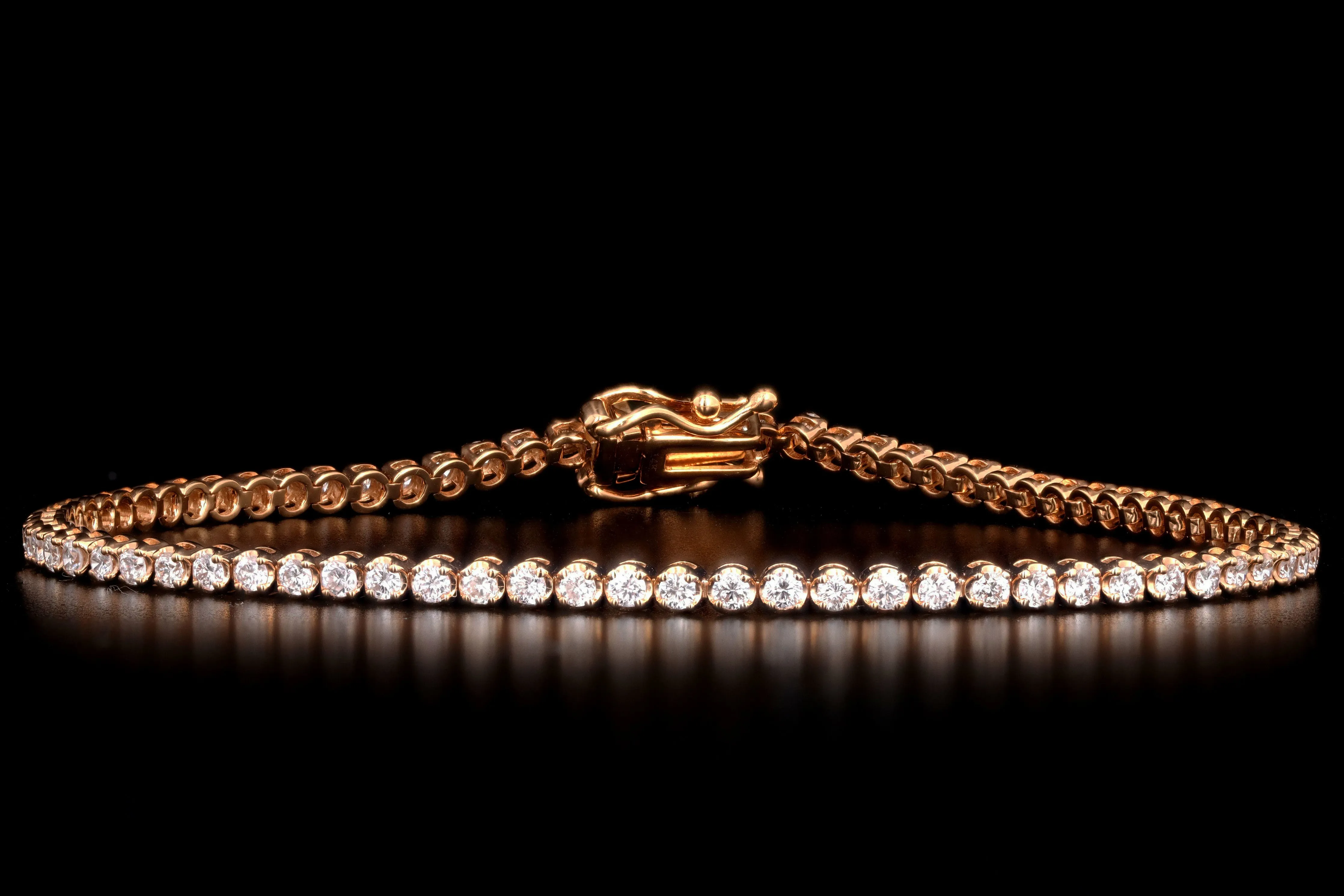 New 14K Rose Gold 1.49 Carat Round Brilliant Diamond Tennis Bracelet
