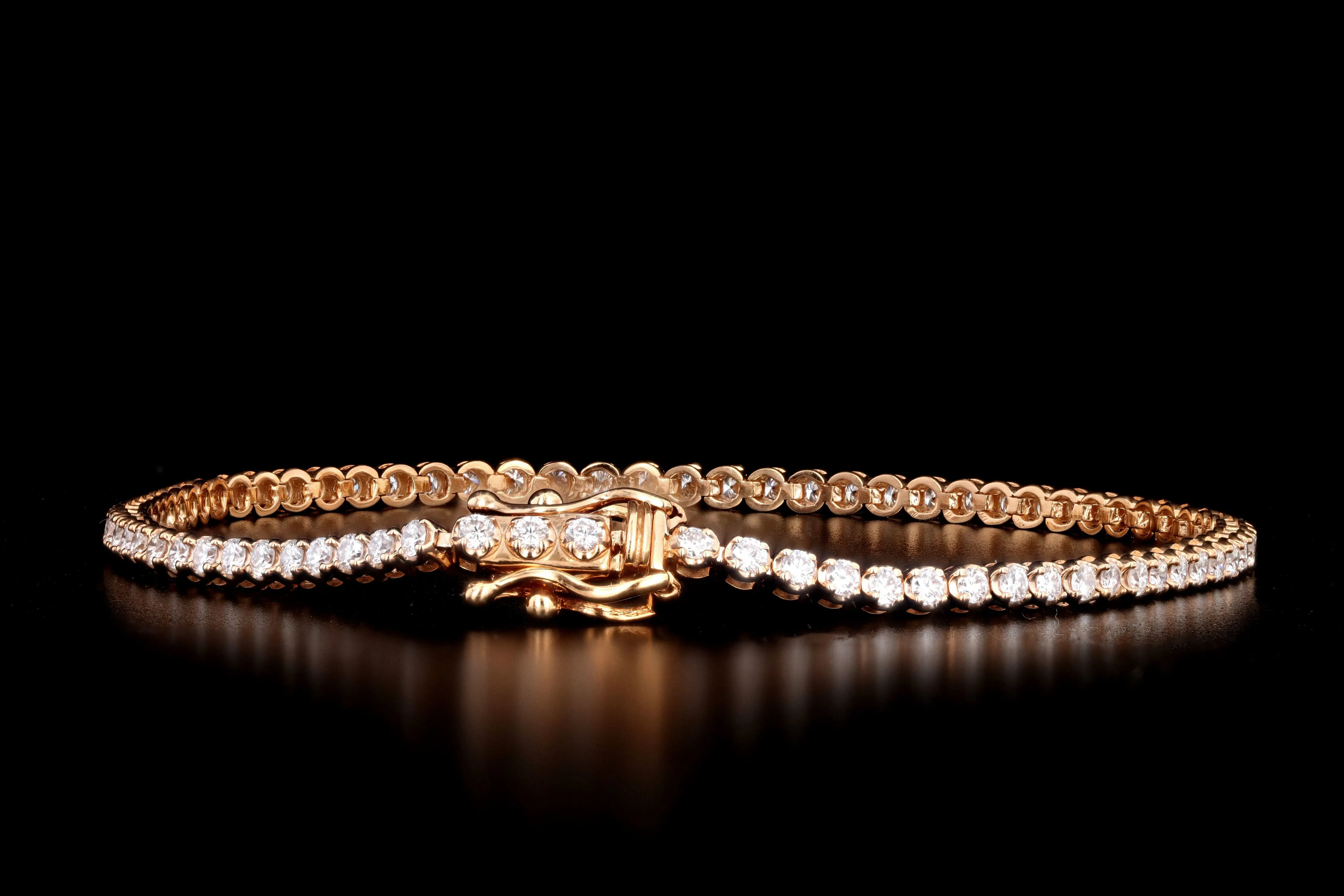 New 14K Rose Gold 1.49 Carat Round Brilliant Diamond Tennis Bracelet
