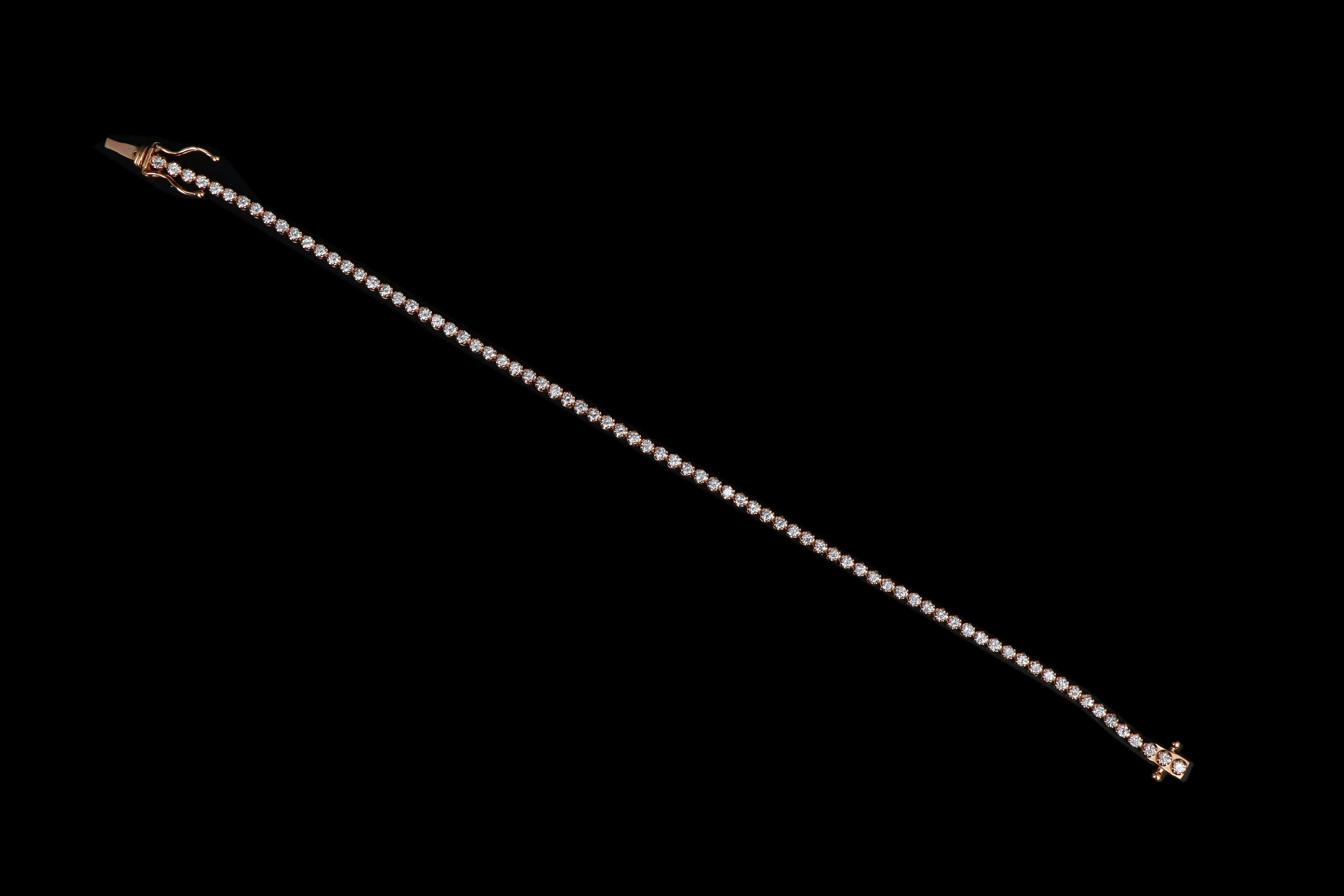 New 14K Rose Gold 1.49 Carat Round Brilliant Diamond Tennis Bracelet