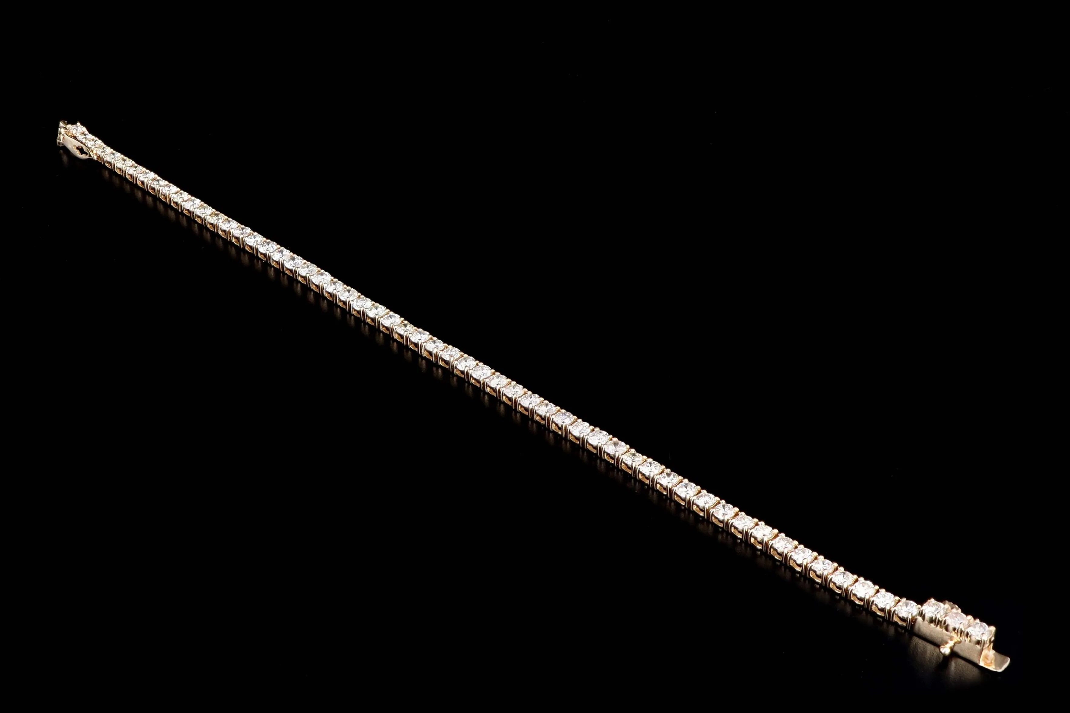 New 14K Yellow Gold 4.58 Carat Round Brilliant Cut Diamond Tennis Bracelet