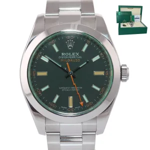 NEW 2019 PAPERS Rolex Milgauss Green Bezel Anniversary 116400gv Steel Black Watc