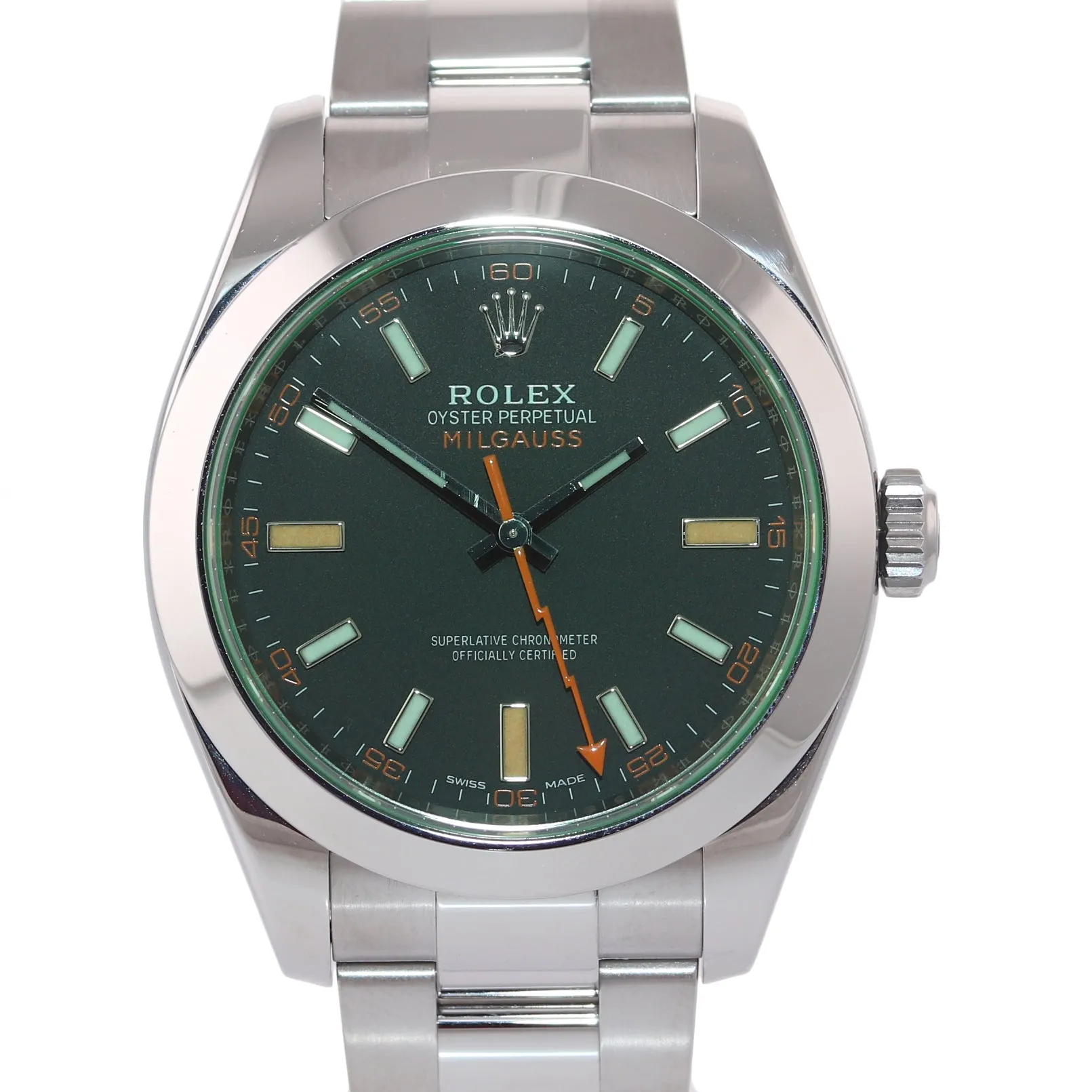 NEW 2019 PAPERS Rolex Milgauss Green Bezel Anniversary 116400gv Steel Black Watc