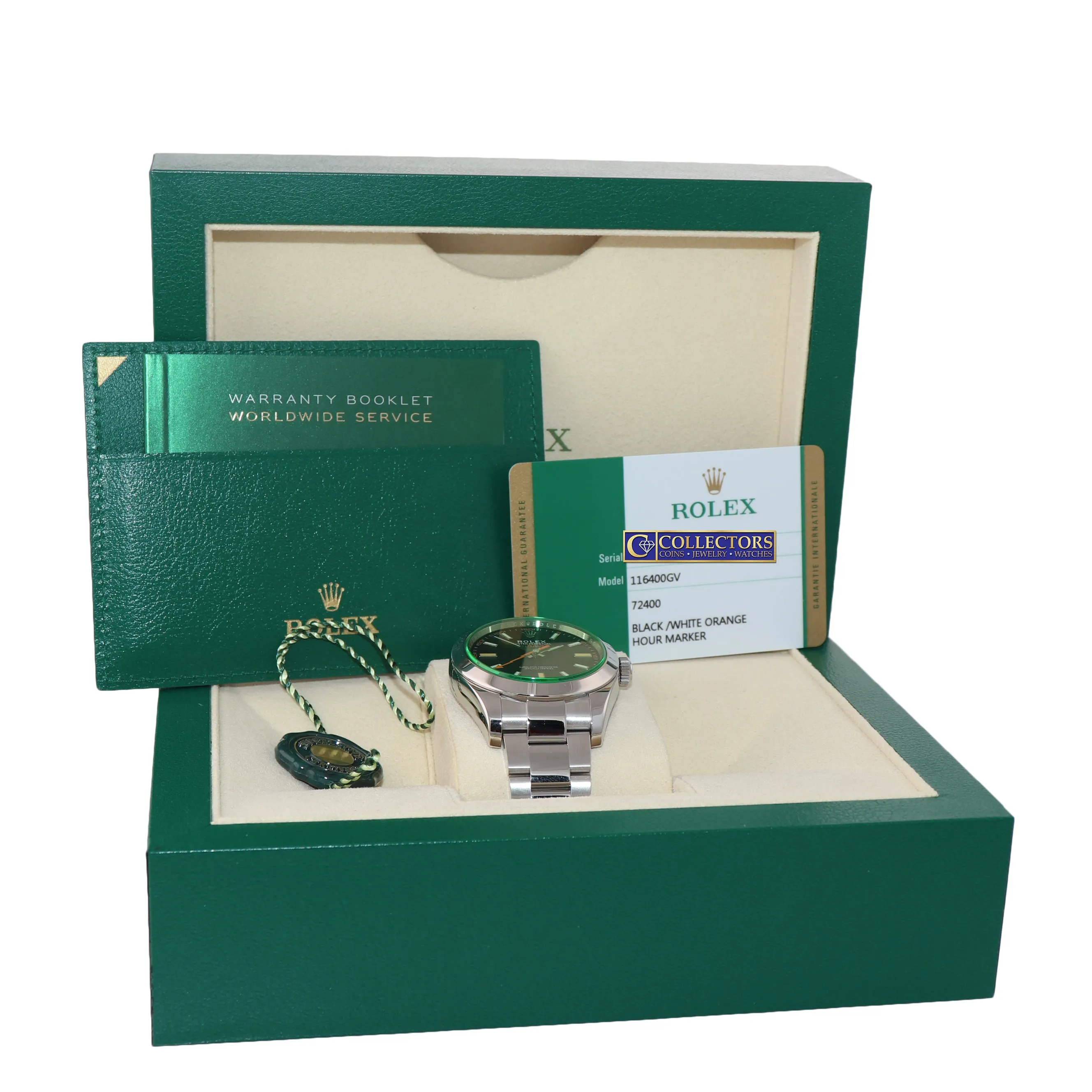 NEW 2019 PAPERS Rolex Milgauss Green Bezel Anniversary 116400gv Steel Black Watc