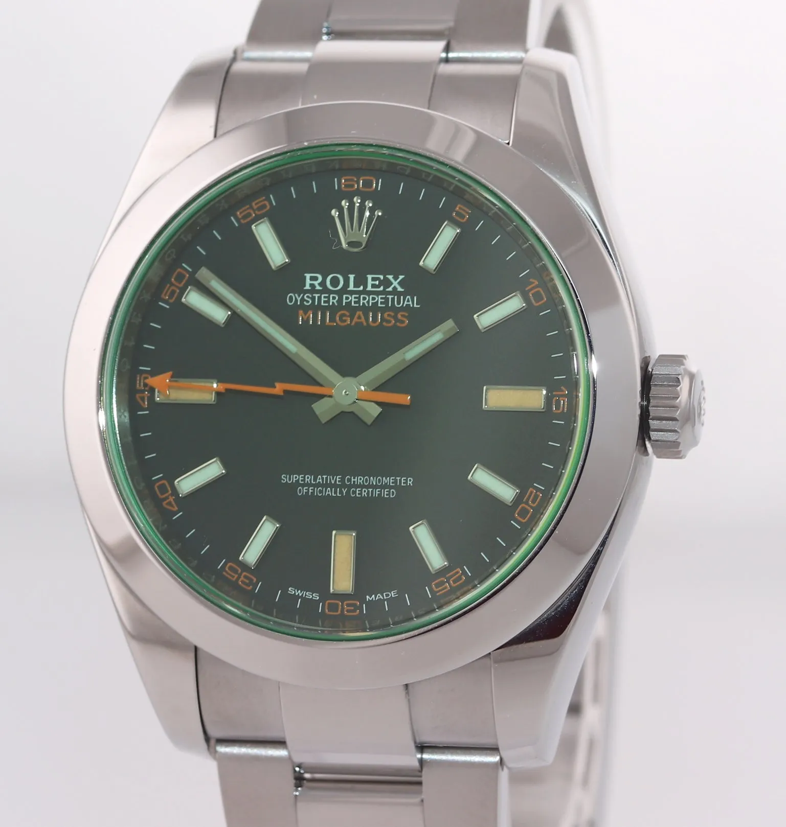 NEW 2019 PAPERS Rolex Milgauss Green Bezel Anniversary 116400gv Steel Black Watc