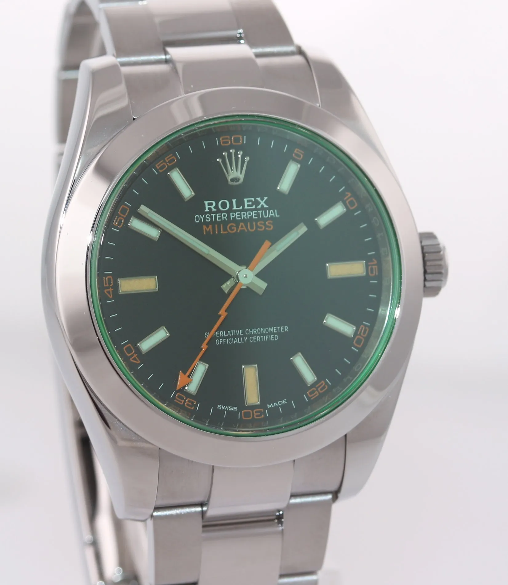 NEW 2019 PAPERS Rolex Milgauss Green Bezel Anniversary 116400gv Steel Black Watc
