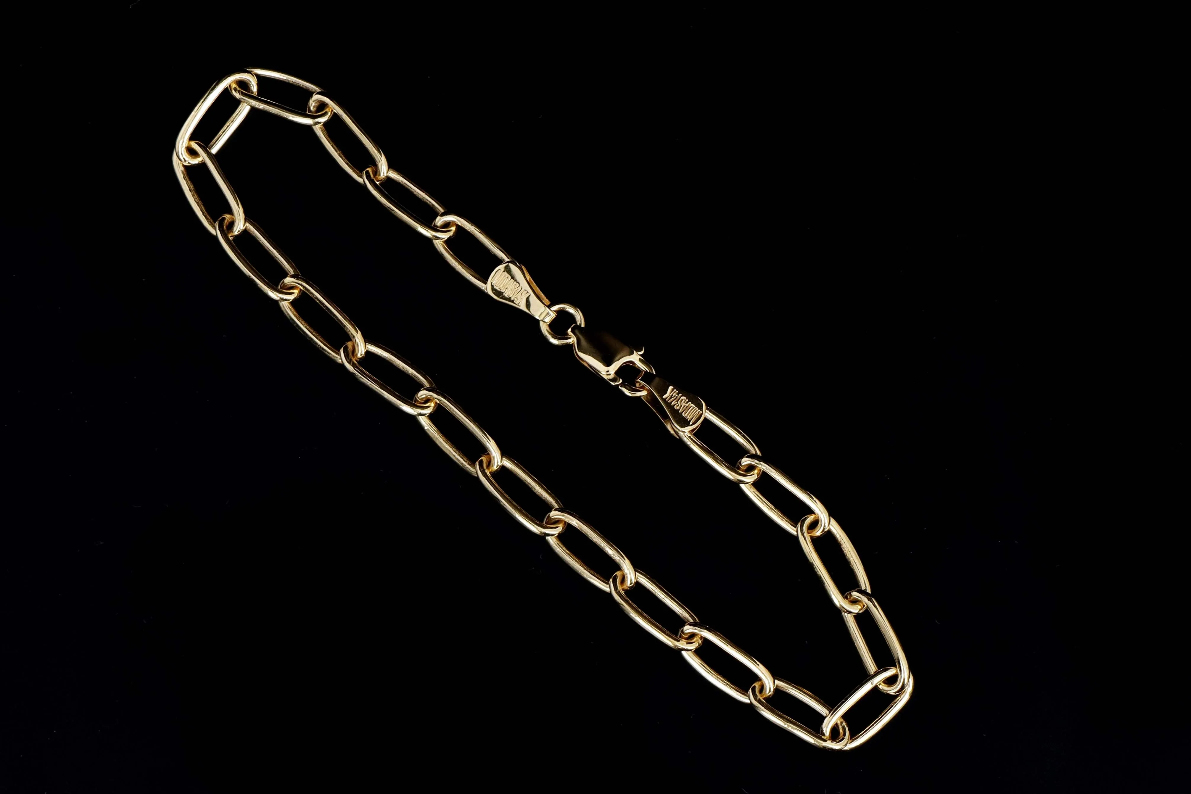 New Solid 14K Yellow Gold Paperclip Chain Bracelet