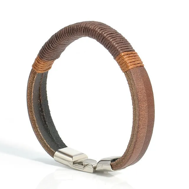New Surfer Mens Vintage Hemp Wrap Leather Wristband Bracelet Cuff Black Brown