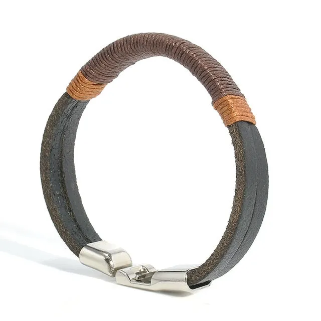New Surfer Mens Vintage Hemp Wrap Leather Wristband Bracelet Cuff Black Brown