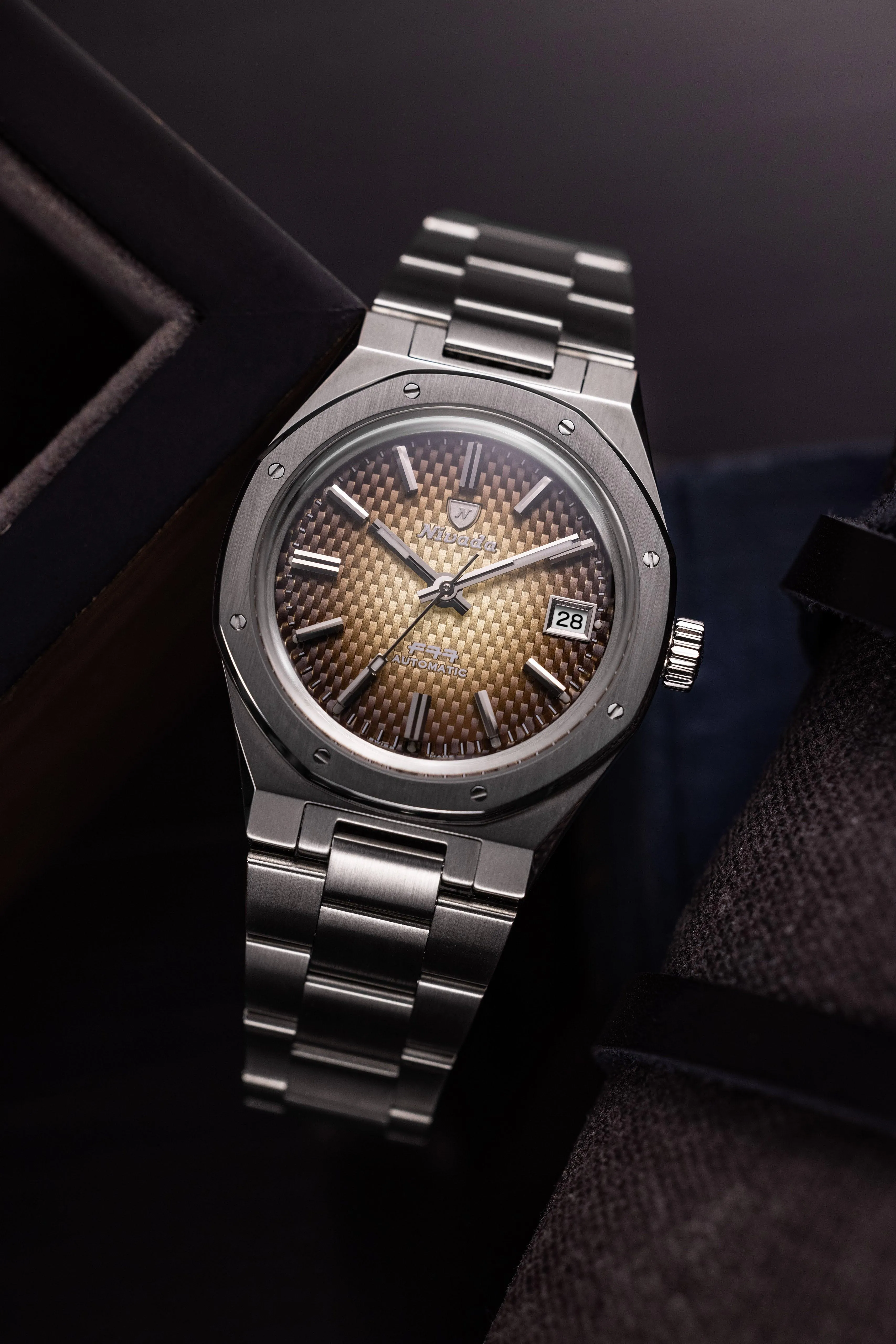Nivada Grenchen F77 Brown Smoked with Date Men's Automatic Watch