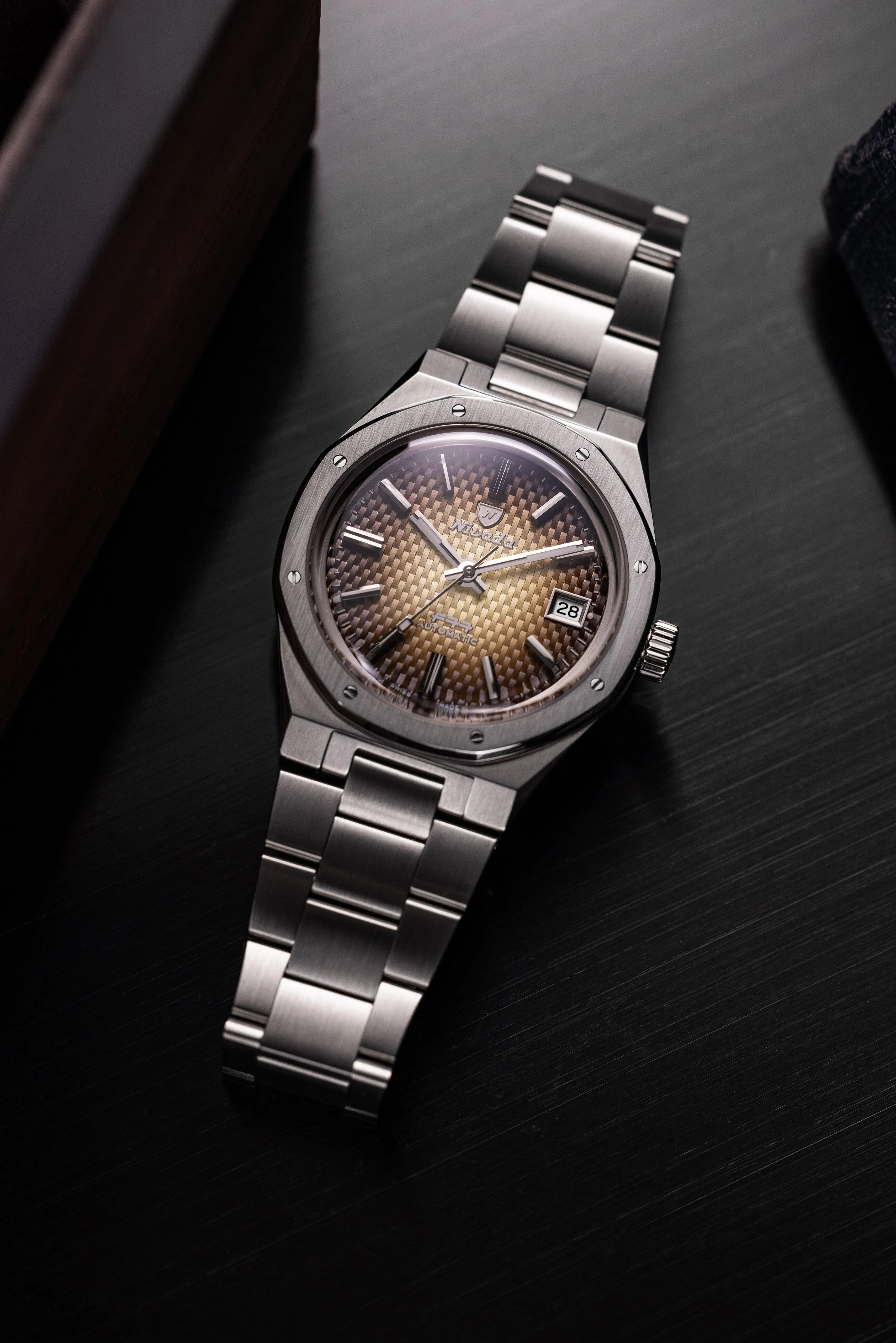 Nivada Grenchen F77 Brown Smoked with Date Men's Automatic Watch