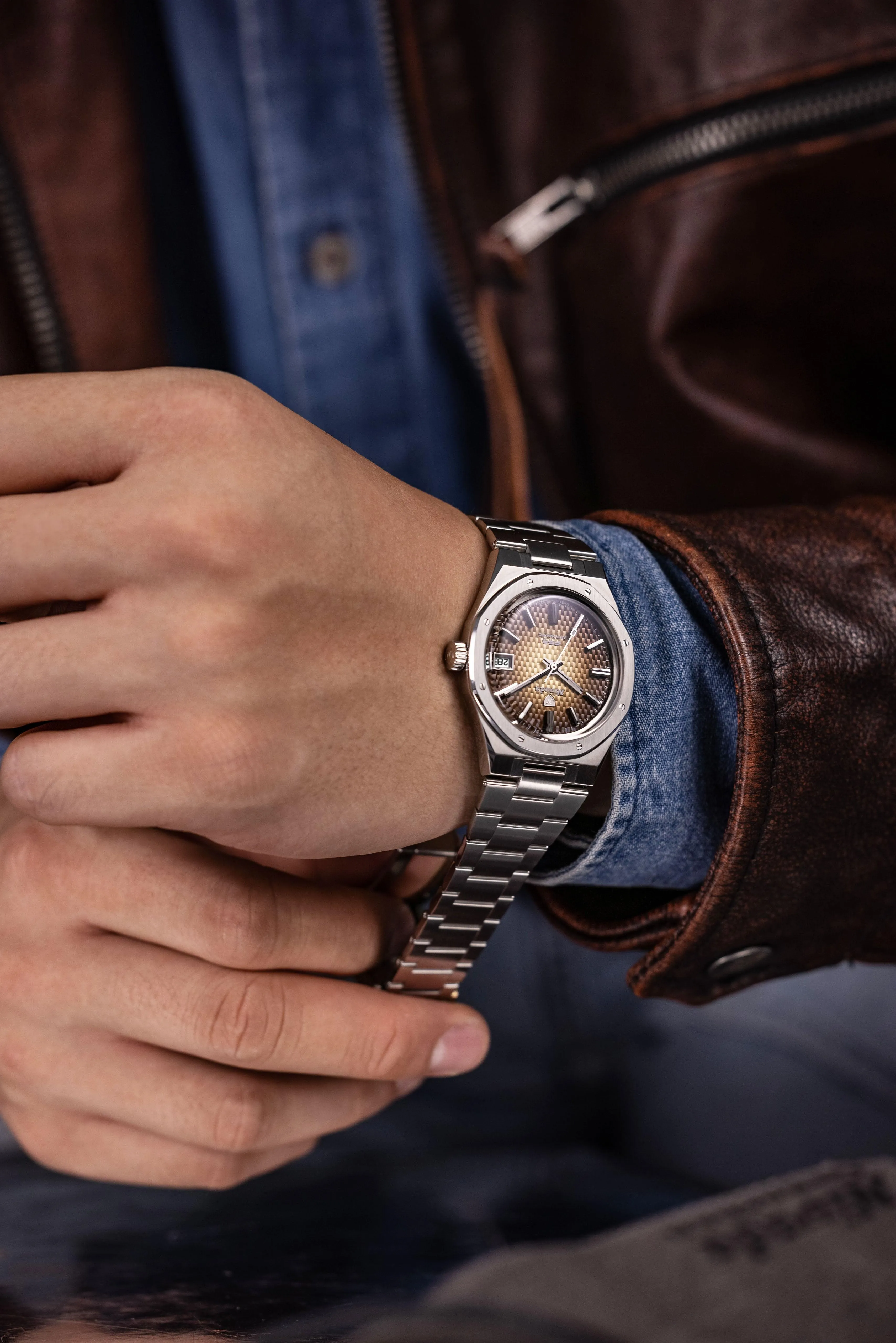 Nivada Grenchen F77 Brown Smoked with Date Men's Automatic Watch