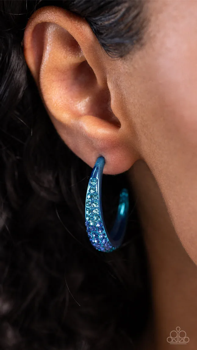 Obsessed with Ombré - Blue - Rhinestone Encrusted Metallic Paparazzi Hoop Earrings